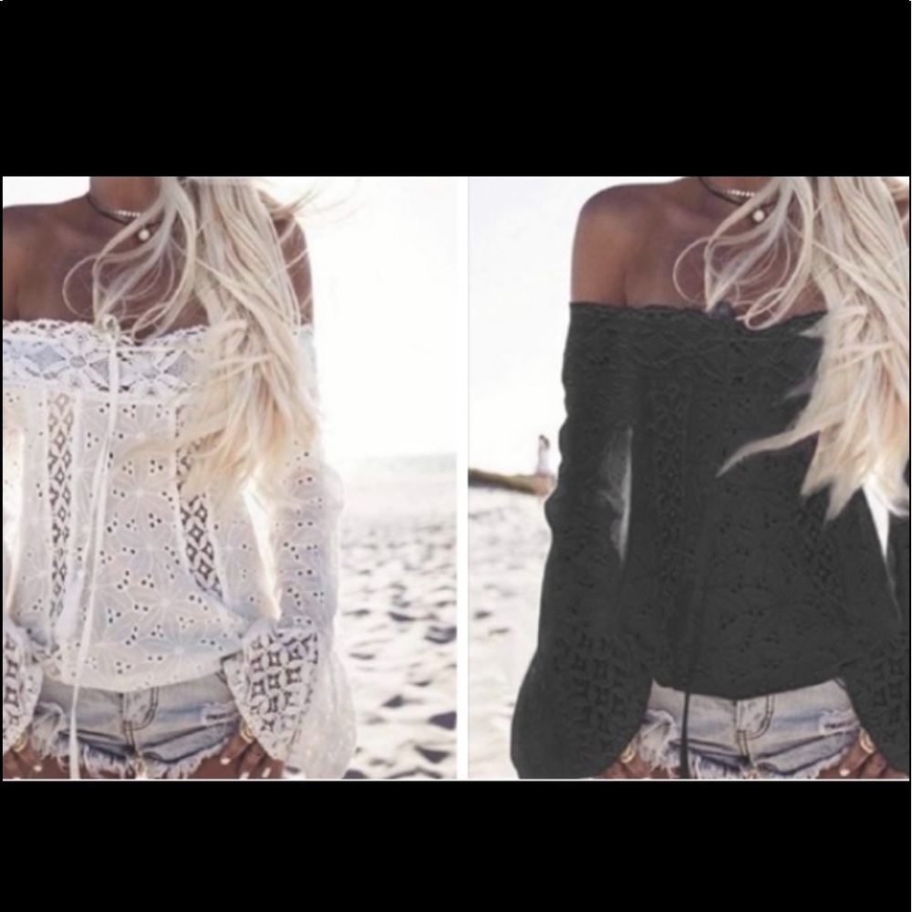🎉2 for 1 sale💰- Sexy off the shoulder bell sleeves black/White